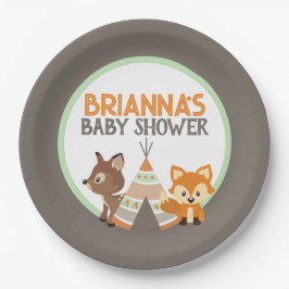 Plato De Papel Brown Woodland Camper Teepee Fox Baby Shower