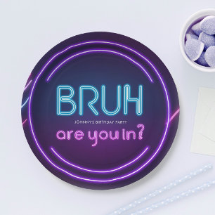 Plato De Papel Bruh, ¿Estás? Neon Arcade Video Games Boy Birday