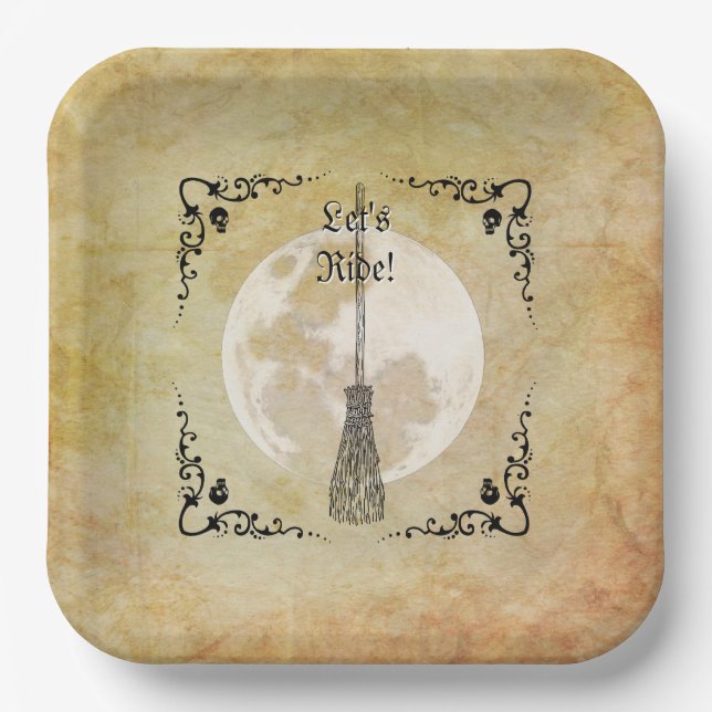 Plato De Papel Bruja Caprichosa Luna Llena  (Anverso)