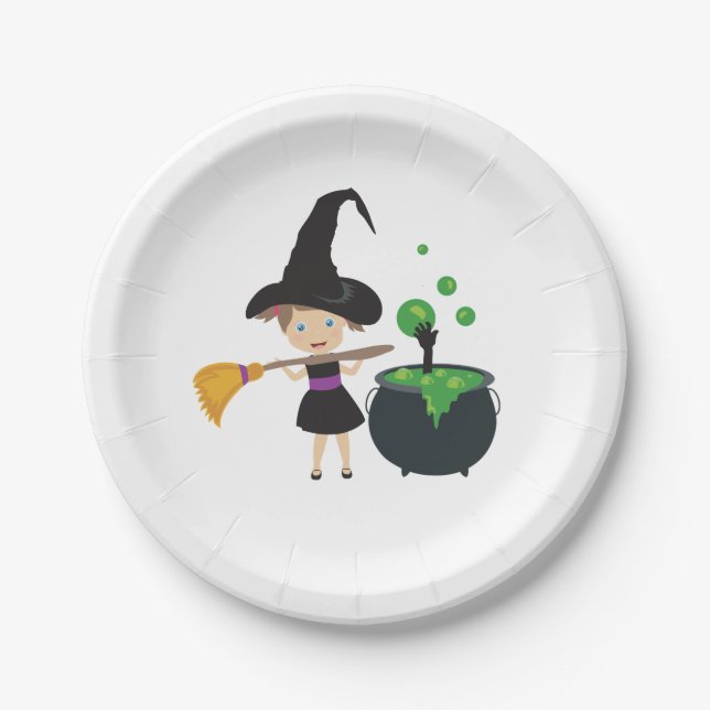 Plato De Papel Bruja de Halloween (Anverso)