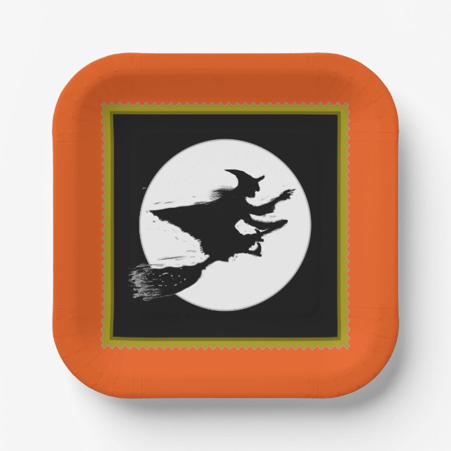 Plato De Papel Bruja de Halloween (Anverso)