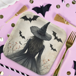 Plato De Papel Bruja encantadora de Halloween