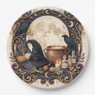 Plato De Papel Bruja Gótica Vintage Halloween Mágico