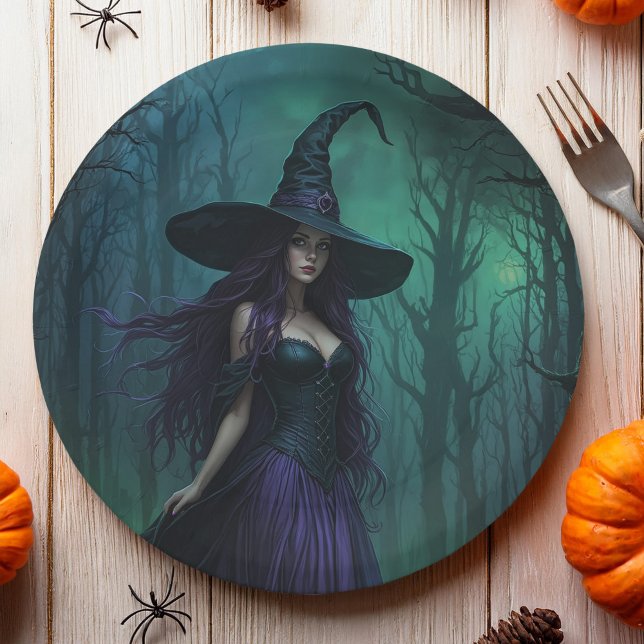 Plato De Papel Bruja malvada de Halloween en morado y negro (Subido por el creador)