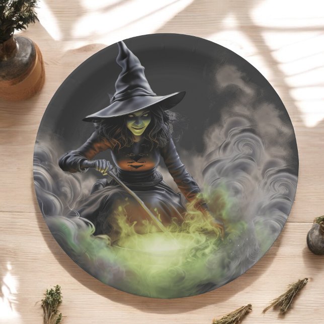 Plato De Papel Bruja malvada de Halloween irritando a Cauldron (Subido por el creador)