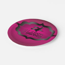 Plato De Papel Bruja rosa de Halloween