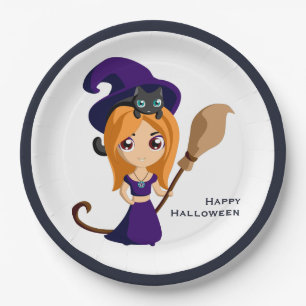 Plato De Papel Bruja suave en Halloween Gorra morado