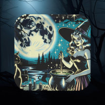 Bruja vintage agitando una fiesta de Halloween en