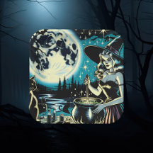 Bruja vintage agitando una fiesta de Halloween en