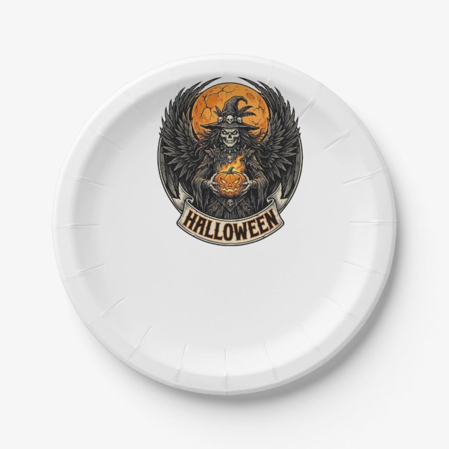 Plato De Papel Bruja Vintage de Halloween Gótico (Anverso)