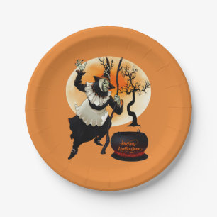 Plato De Papel Bruja y caldera del vintage del feliz Halloween
