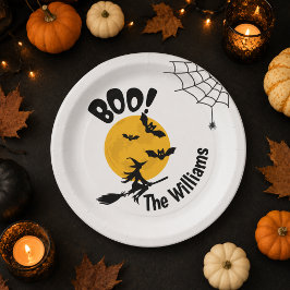 Plato De Papel Bruja y murciélagos personalizados de Halloween