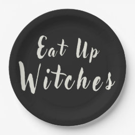 Plato De Papel Brujas Comean Fun Halloween Chic Negro 