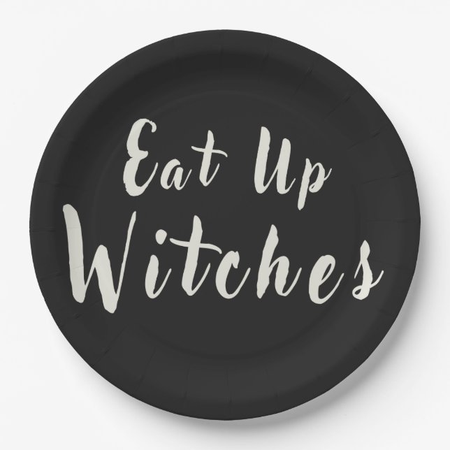 Plato De Papel Brujas Comean Fun Halloween Chic Negro  (Anverso)