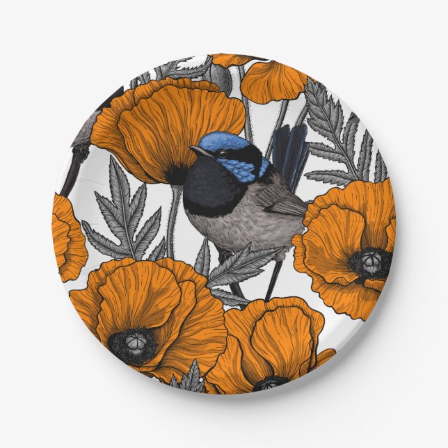 Plato De Papel Brujas de hadas y flores de amapola naranja 2 (Anverso)