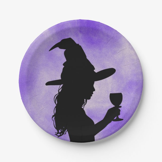 Plato De Papel Brujas de vítores, brujas de Halloween sosteniendo (Anverso)