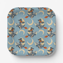 Plato De Papel Brujas volando en la luna creciente