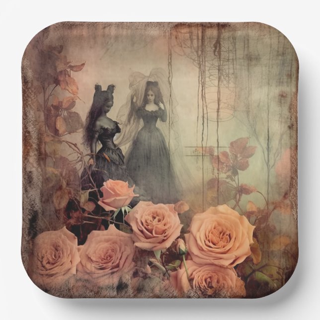 Plato De Papel Brujería de Halloween vintage (10) (Anverso)