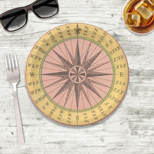 Plato De Papel brújula nautica retro pastel (Subido por el creador)