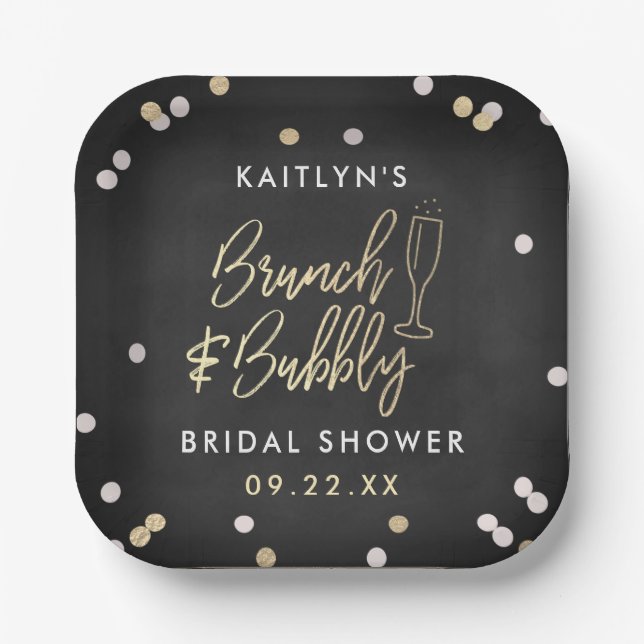 Plato De Papel Brunch & Bubbly Confetti Despedida de Soltera (Anverso)