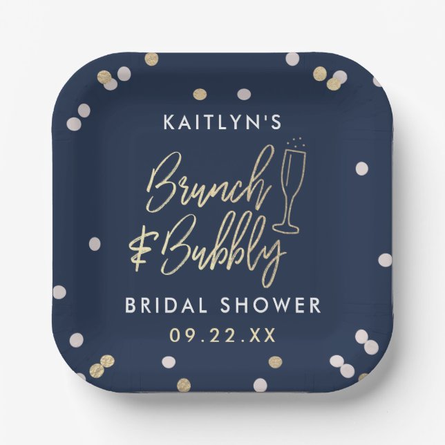 Plato De Papel Brunch & Bubbly Confetti Despedida de Soltera (Anverso)
