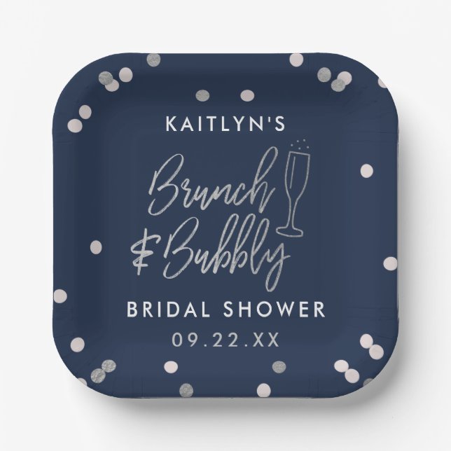 Plato De Papel Brunch & Bubbly Confetti Despedida de Soltera (Anverso)