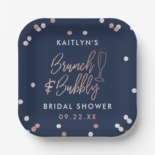 Plato De Papel Brunch & Bubbly Confetti Despedida de Soltera (Anverso)