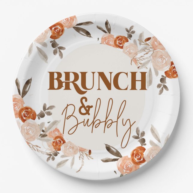 Plato De Papel Brunch & Bubbly, ducha de novias, novia floral (Anverso)