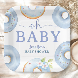 Plato De Papel Brunch de Baby Shower de Donas Azules 