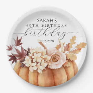 Plato De Papel Brunch de cumpleaños de la calabaza floral otoño