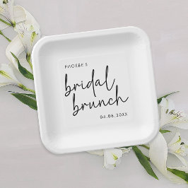 Plato De Papel Brunch de novias con escritura Minimalista en blan