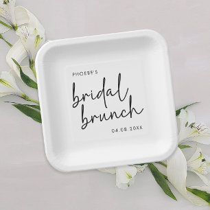 Plato De Papel Brunch de novias con escritura Minimalista en blan