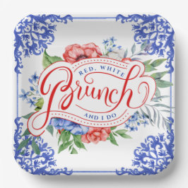 Plato De Papel Brunch de novias florales rojo, blanco y yo | Duch