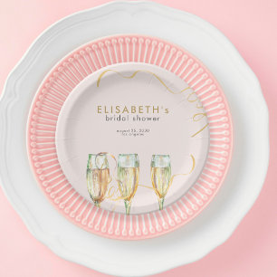 Plato De Papel Brunch de oro rosa y ducha de novia burbujeante