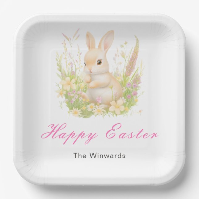 Plato De Papel Brunch de Pascua de conejo de primavera (Anverso)