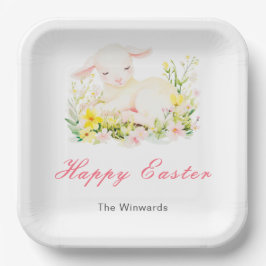 Plato De Papel Brunch de Pascua de Cordero de Primavera