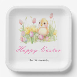 Plato De Papel Brunch de Pascua de Pollito de Primavera