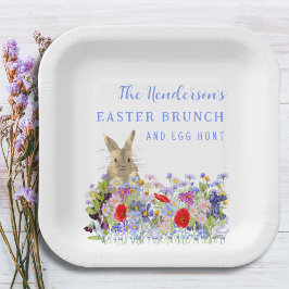 Plato De Papel Brunch de Pascua y Personalizado Floral Bunny Hunt