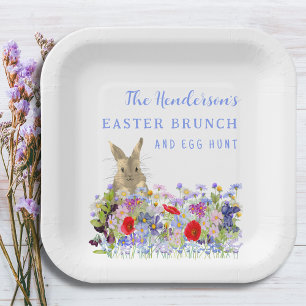 Plato De Papel Brunch de Pascua y Personalizado Floral Bunny Hunt