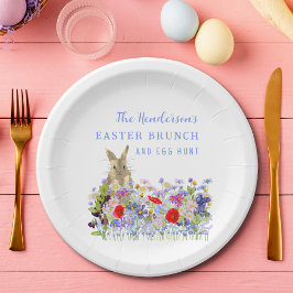 Plato De Papel Brunch de Pascua y Personalizado Floral Bunny Hunt