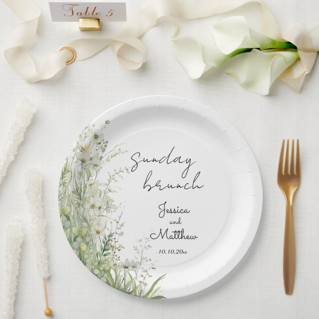 Plato De Papel brunch dominical Boda de flores verdes Dusty Sage (Boda)