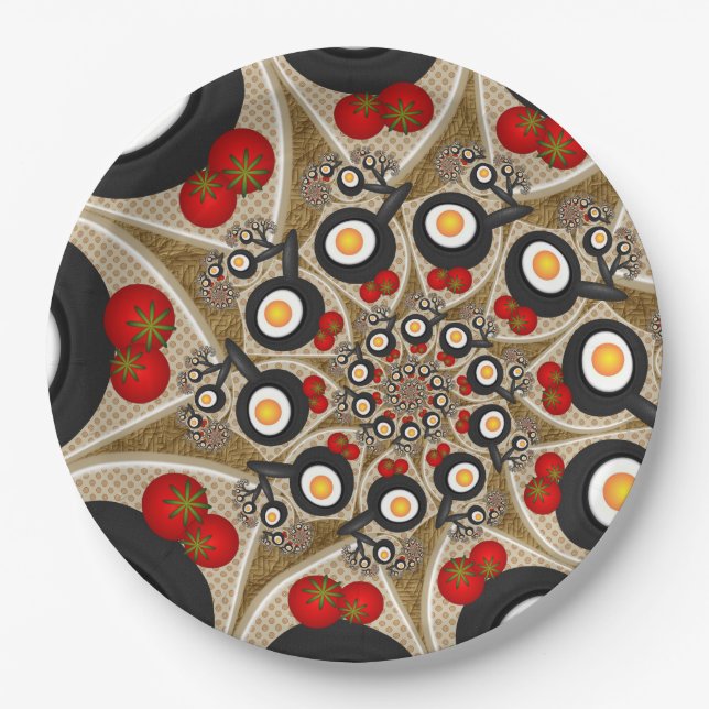 Plato De Papel Brunch Fractal Art Comida divertida, Tomates, Huev (Anverso)
