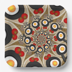 Plato De Papel Brunch Fractal Art Comida divertida, Tomates, Huev