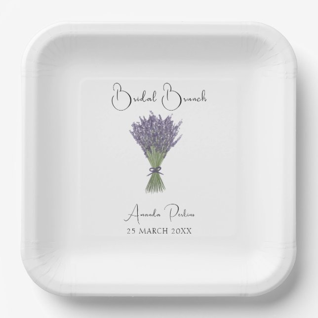 Plato De Papel Brunch Nupcial con Aquarela de Lavanda (Anverso)