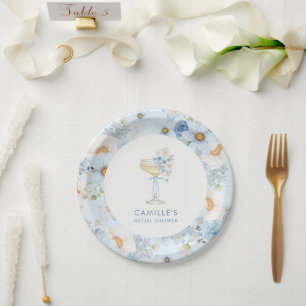 Plato De Papel Brunch Nupcial Espumoso Azul Elegante