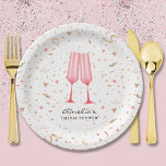 Plato De Papel Brunch rosa y ducha de novia burbujeante<br><div class="desc">Dos flautas de cristal rosa sobre un fondo de confeti rosa y dorado,  estas placas de papel son perfectas para un brunch con ducha de novia y un tema de soplo. COINCIDIENDO elementos de nuestra colección.</div>