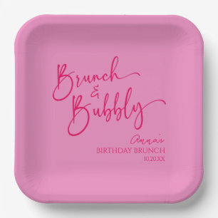 Plato De Papel Brunch rosado caliente y brunch con burbujas Fiest