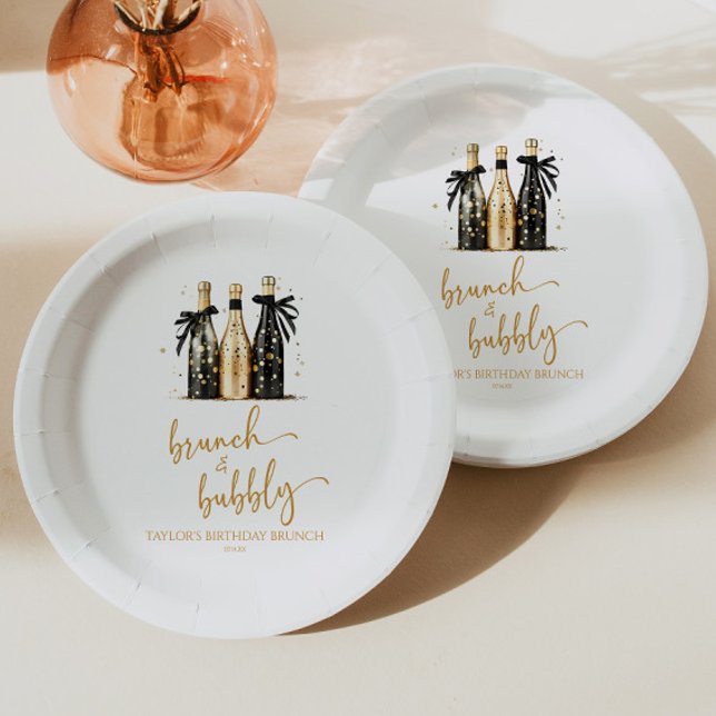 Plato De Papel Brunch y Bubbly Champagne Fiesta de brunch de cump (Subido por el creador)