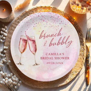 Plato De Papel Brunéi De Champagne Rosa Y Ducha De Brigada Buble