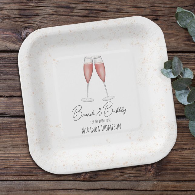 Plato De Papel Brunéi de ducha de novia rosa y acuarela burbujean (Subido por el creador)